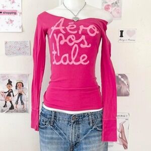 Aeropostale Hot Pink Off-The-Shoulder Graphic Tee